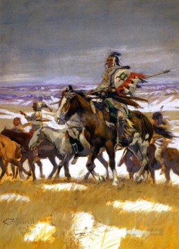 Amerikanischer Indianer Werke - Pfadfinder im Winter 1907 Charles Marion Russell Indianer